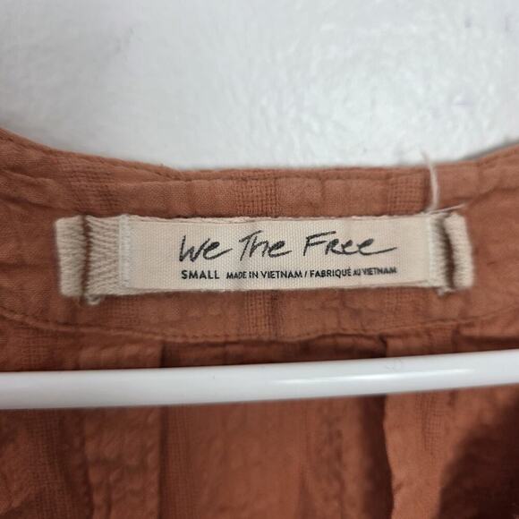 Free People Orange Button Up Feel It Still Balloon Casual Sleeve Shirt Size S - Picture 3 of 6